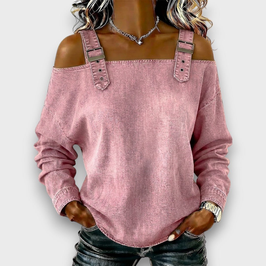 ELAMA | Off-shoulder top with denim look - Liora Melbourne