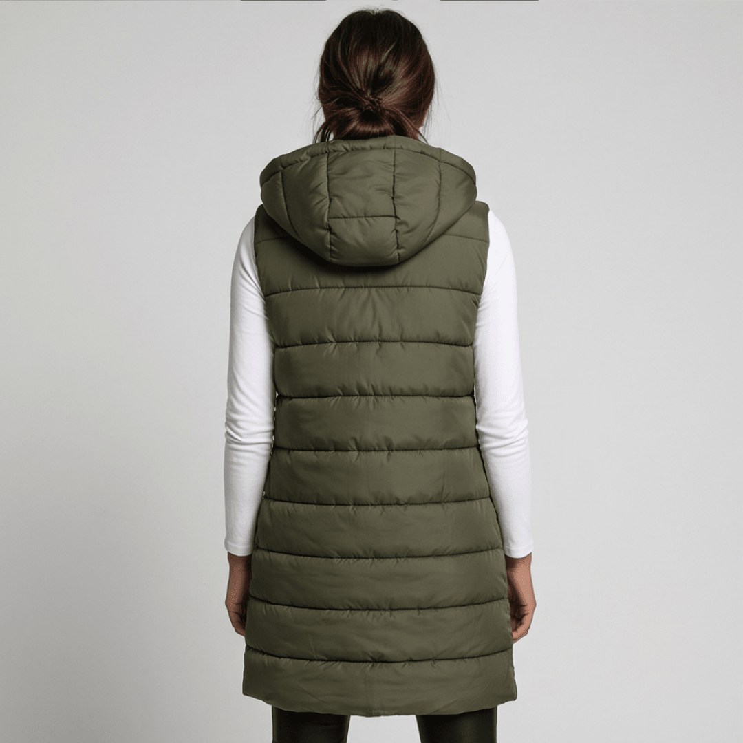 HARPER | Longline puffer vest with hood - Liora Melbourne