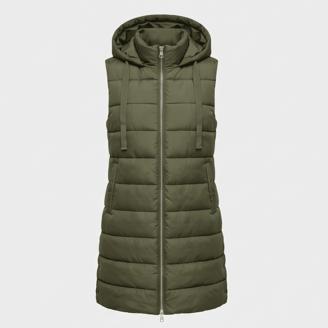 HARPER | Longline puffer vest with hood - Liora Melbourne