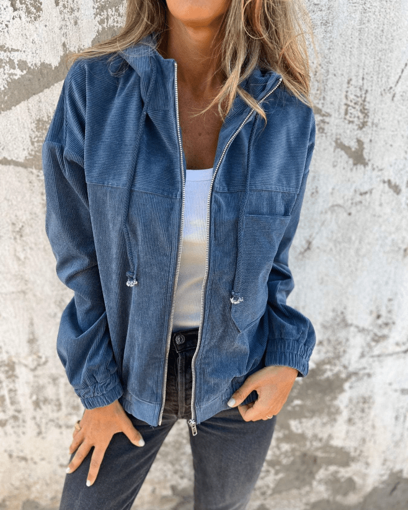 LOUISE | Hooded zip jacket with corduroy texture - Liora Melbourne