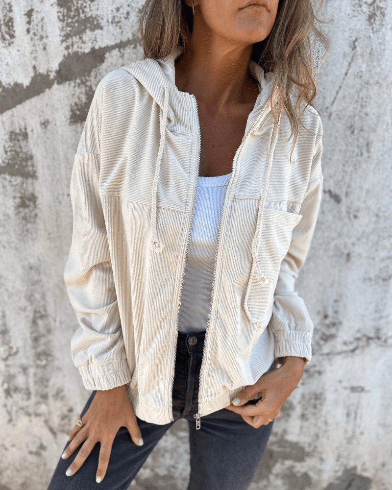 LOUISE | Hooded zip jacket with corduroy texture - Liora Melbourne