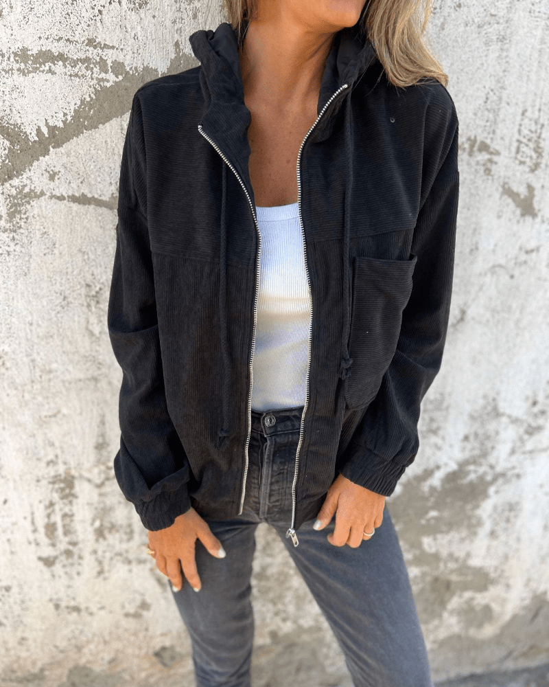 LOUISE | Hooded zip jacket with corduroy texture - Liora Melbourne