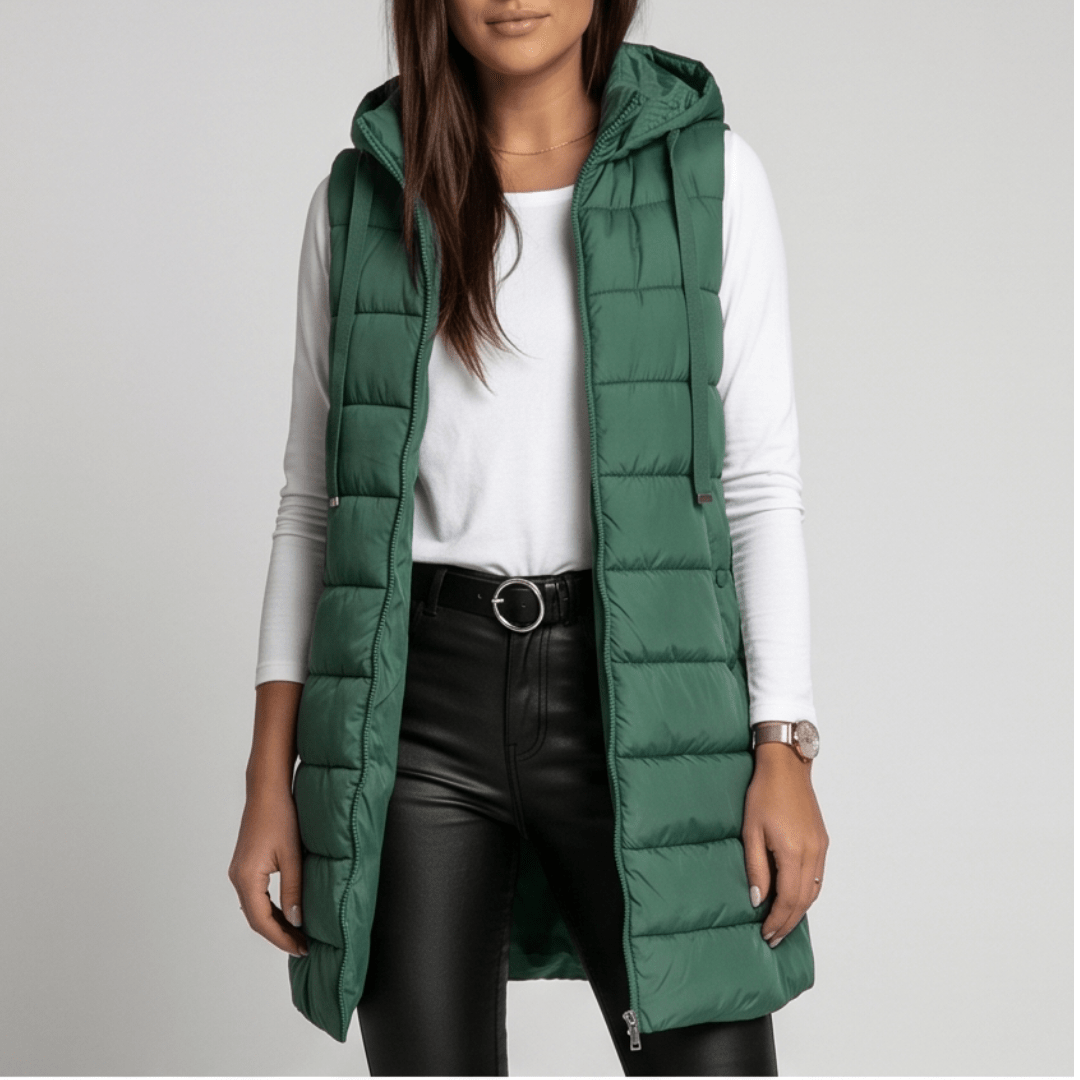 HARPER | Longline puffer vest with hood - Liora Melbourne