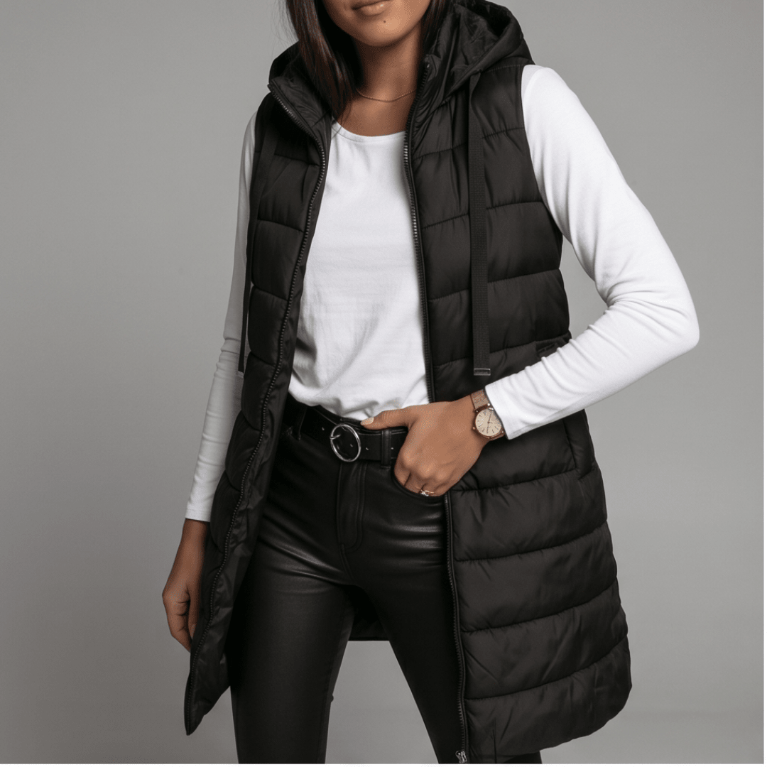 HARPER | Longline puffer vest with hood - Liora Melbourne