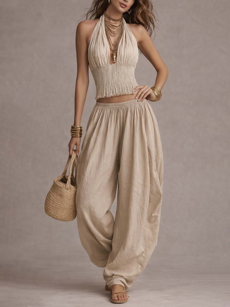 DANNA | Set with halter crop top and harem pants - Liora Melbourne