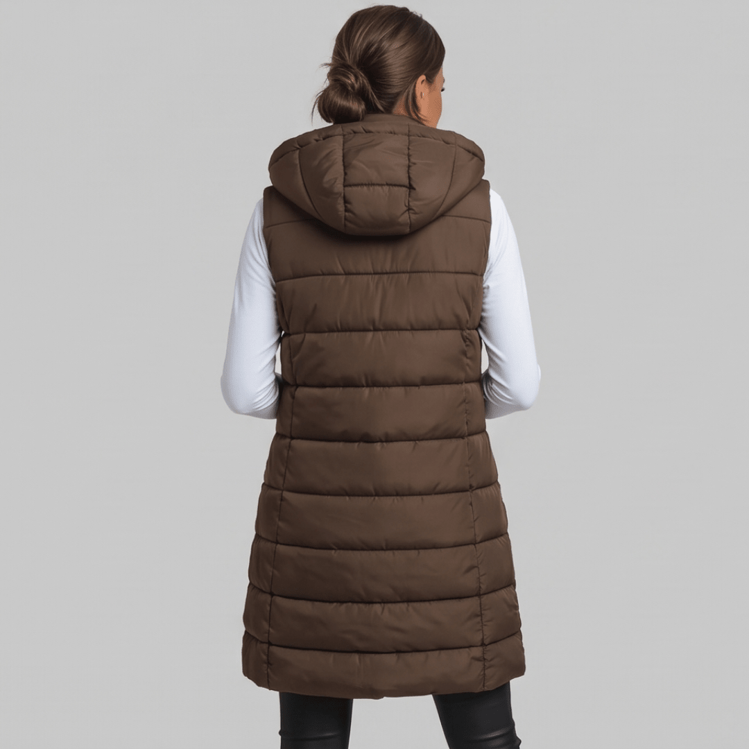 HARPER | Longline puffer vest with hood - Liora Melbourne