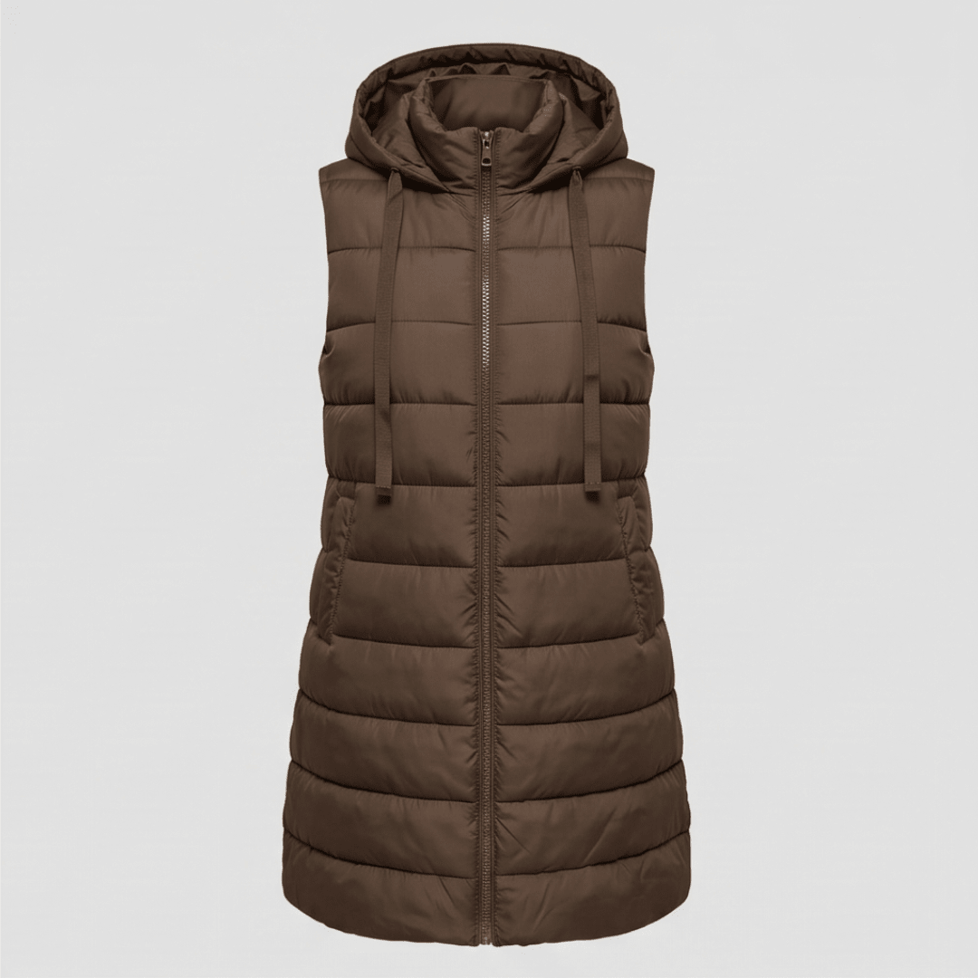 HARPER | Longline puffer vest with hood - Liora Melbourne