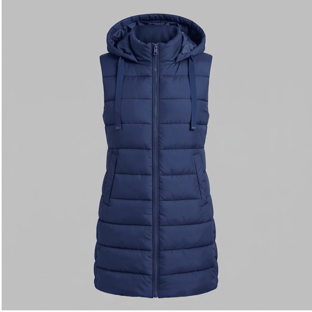 HARPER | Longline puffer vest with hood - Liora Melbourne