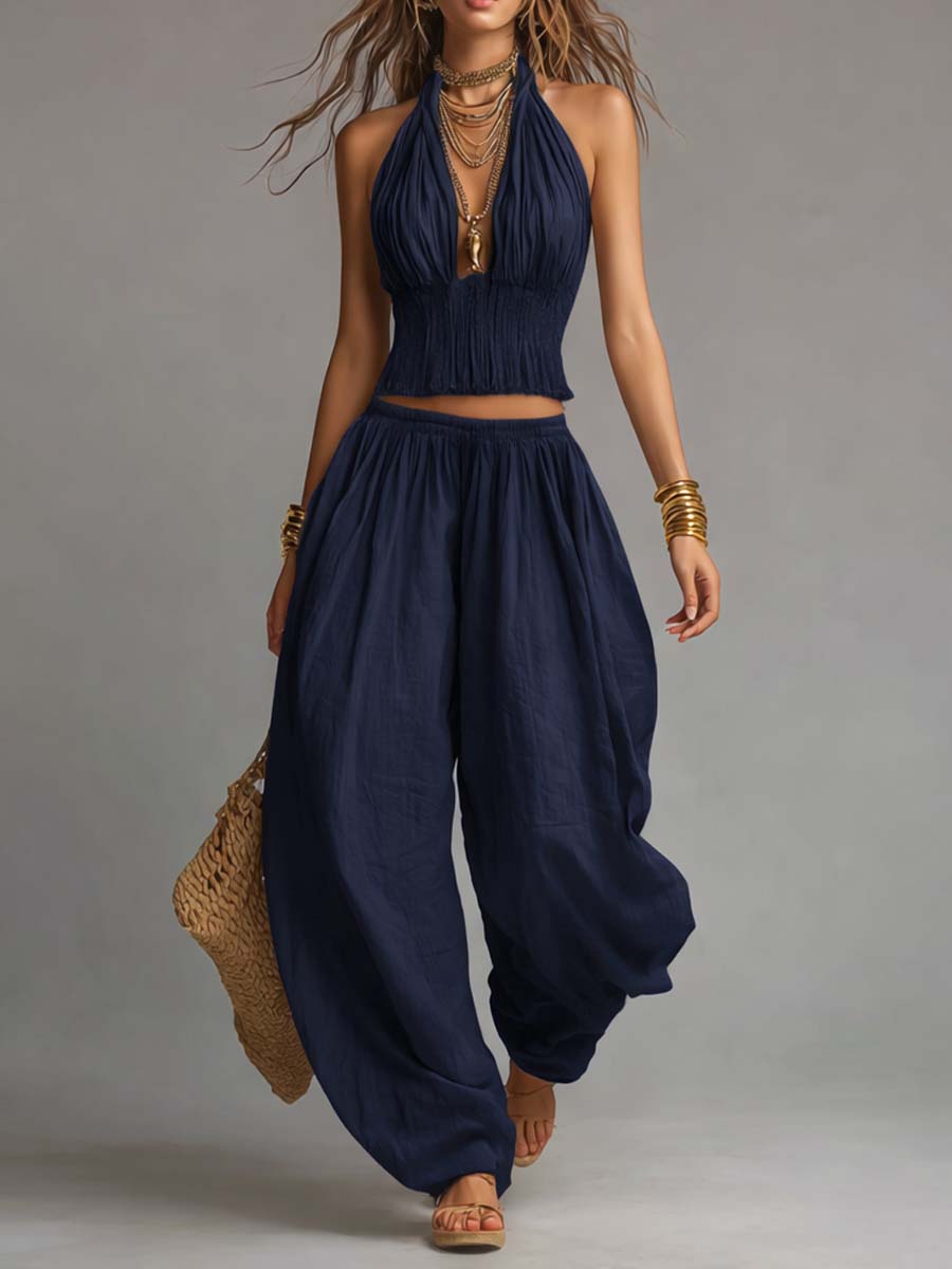 DANNA | Set with halter crop top and harem pants - Liora Melbourne