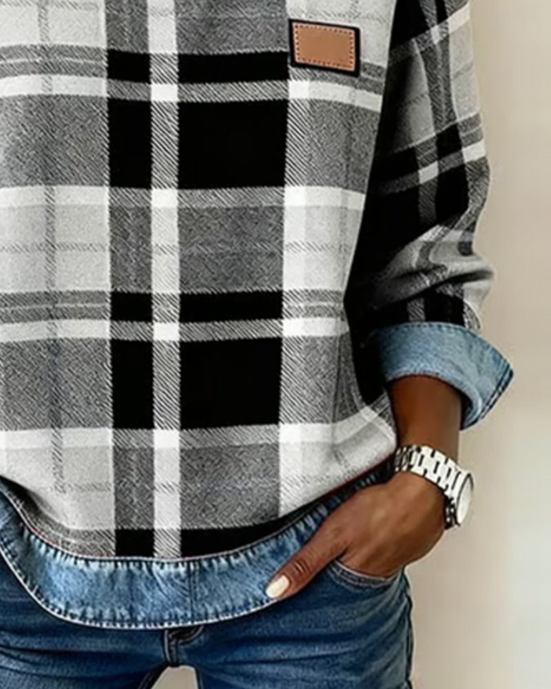 PENNY | Checked jumper with denim details - Liora Melbourne