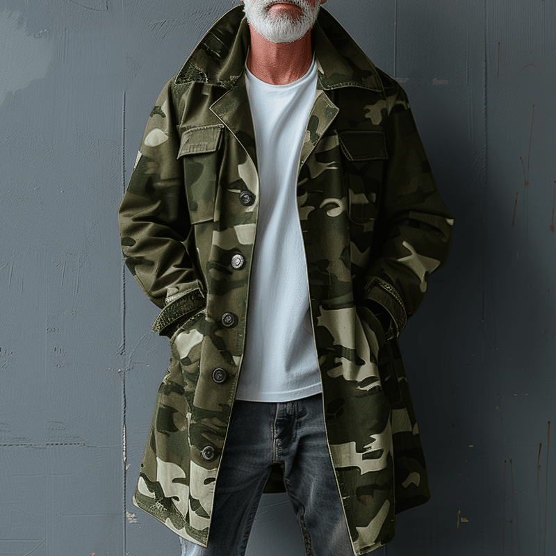 RONAN | Trench coat with camouflage print - Liora Melbourne