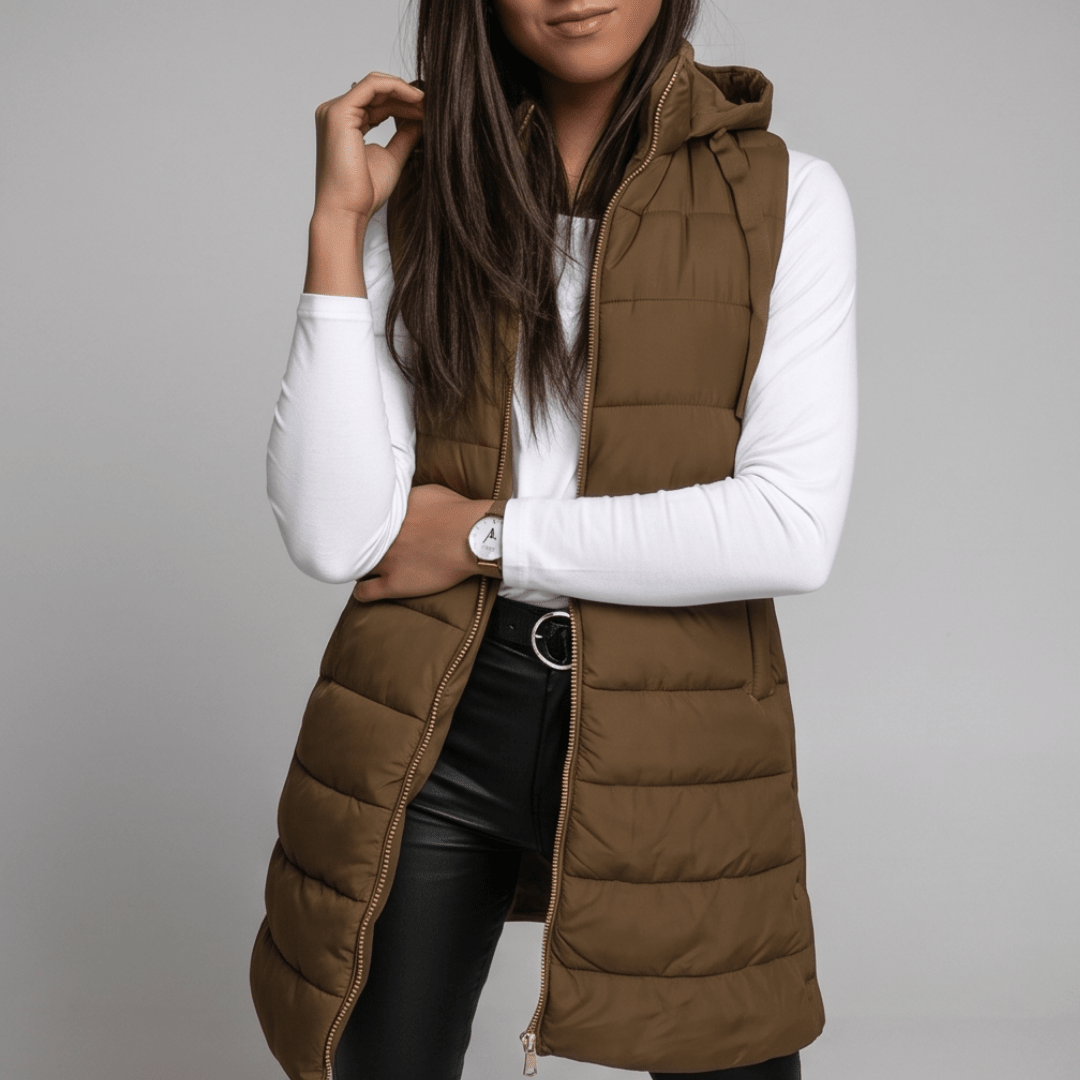 HARPER | Longline puffer vest with hood - Liora Melbourne