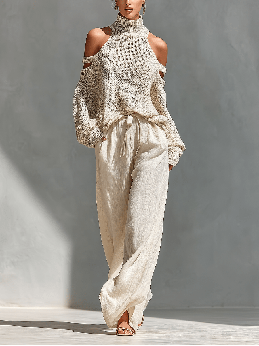 MARIA | Set with cold-shoulder top and wide-leg pants - Liora Melbourne