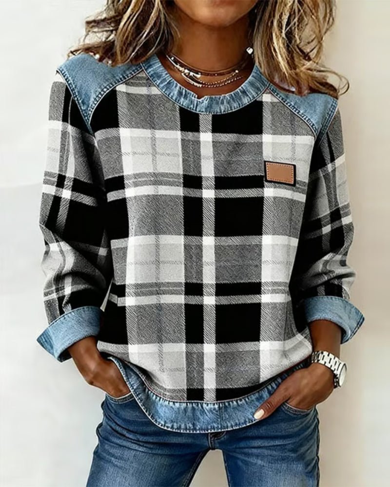 LALUNA | Checked jumper with denim details - Liora Melbourne