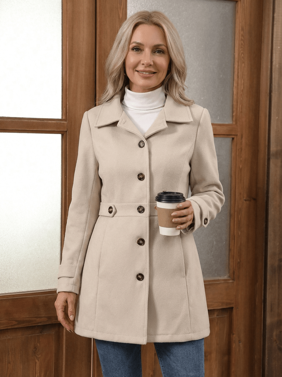 IRENE | Wool-blend coat with button front - Liora Melbourne