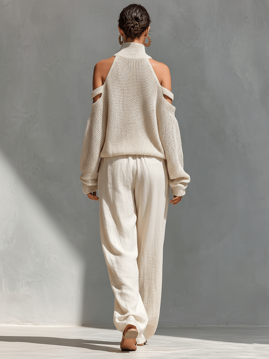 MARIA | Set with cold-shoulder top and wide-leg pants - Liora Melbourne