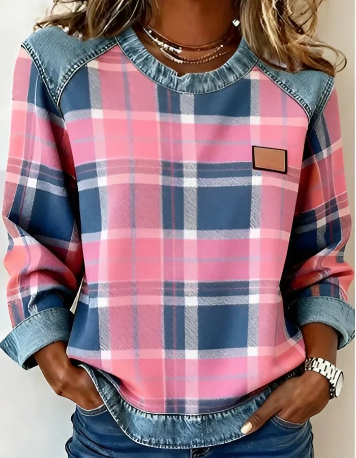 PENNY | Checked jumper with denim details - Liora Melbourne