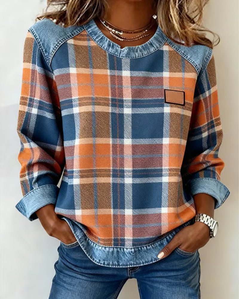 LALUNA | Checked jumper with denim details - Liora Melbourne