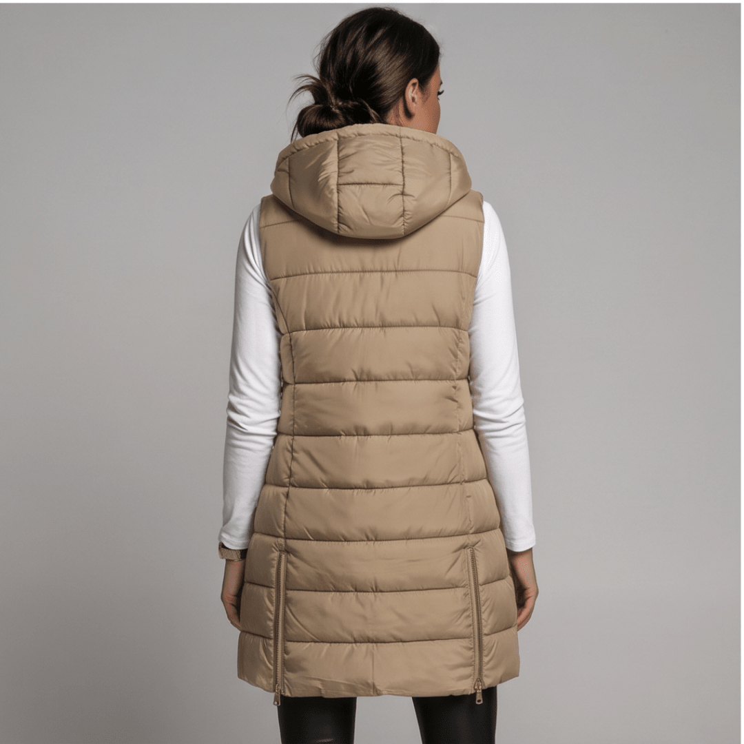 HARPER | Longline puffer vest with hood - Liora Melbourne