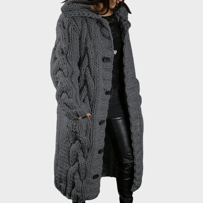 KARINA | Longline coat with cable knit - Liora Melbourne
