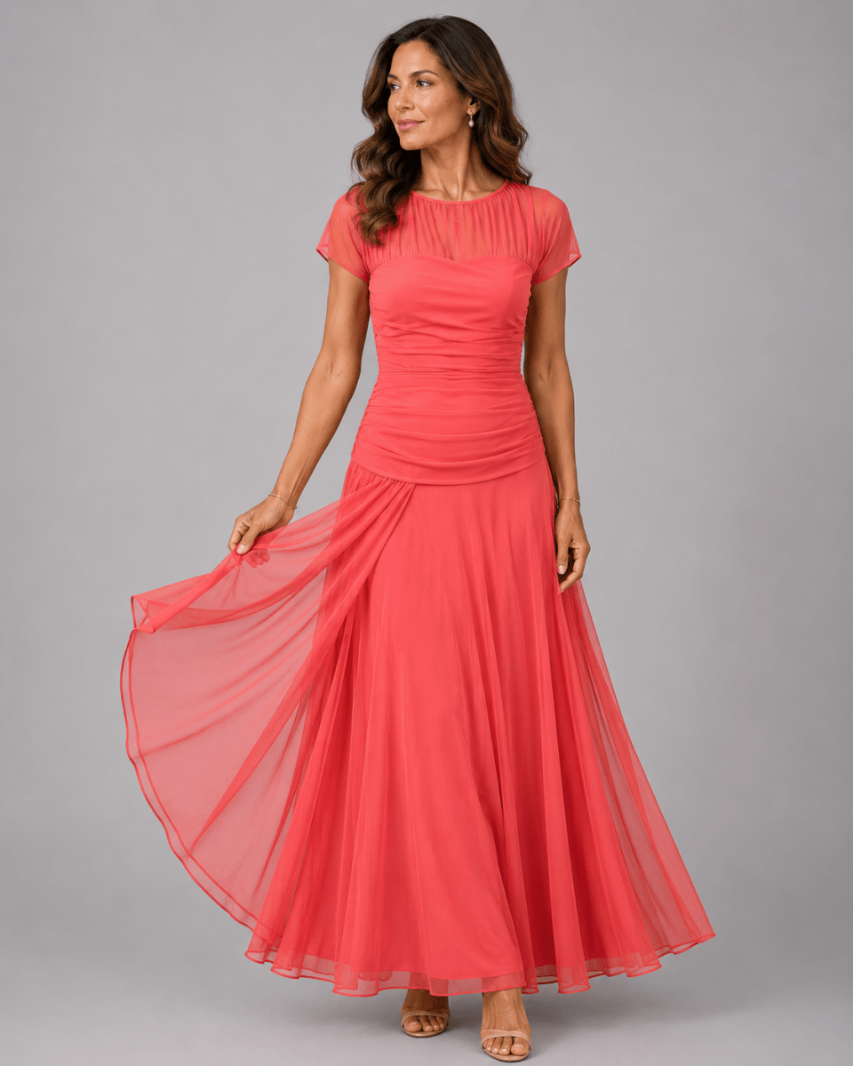 LORENZA | Chiffon dress with patterned bodice - Liora Melbourne