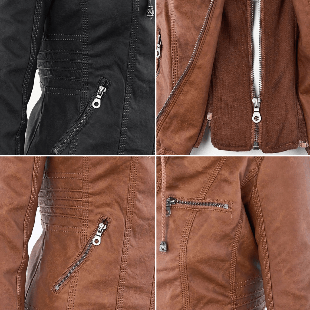 ISLA | Leather jacket with detachable hood - Liora Melbourne