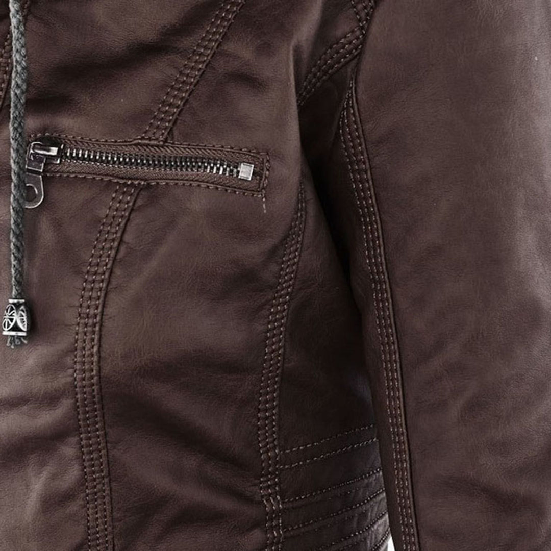 ISLA | Leather jacket with detachable hood - Liora Melbourne