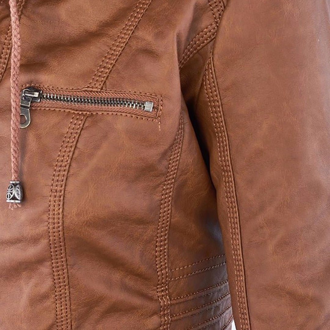 LALUNA | Leather jacket with detachable hood - Liora Melbourne