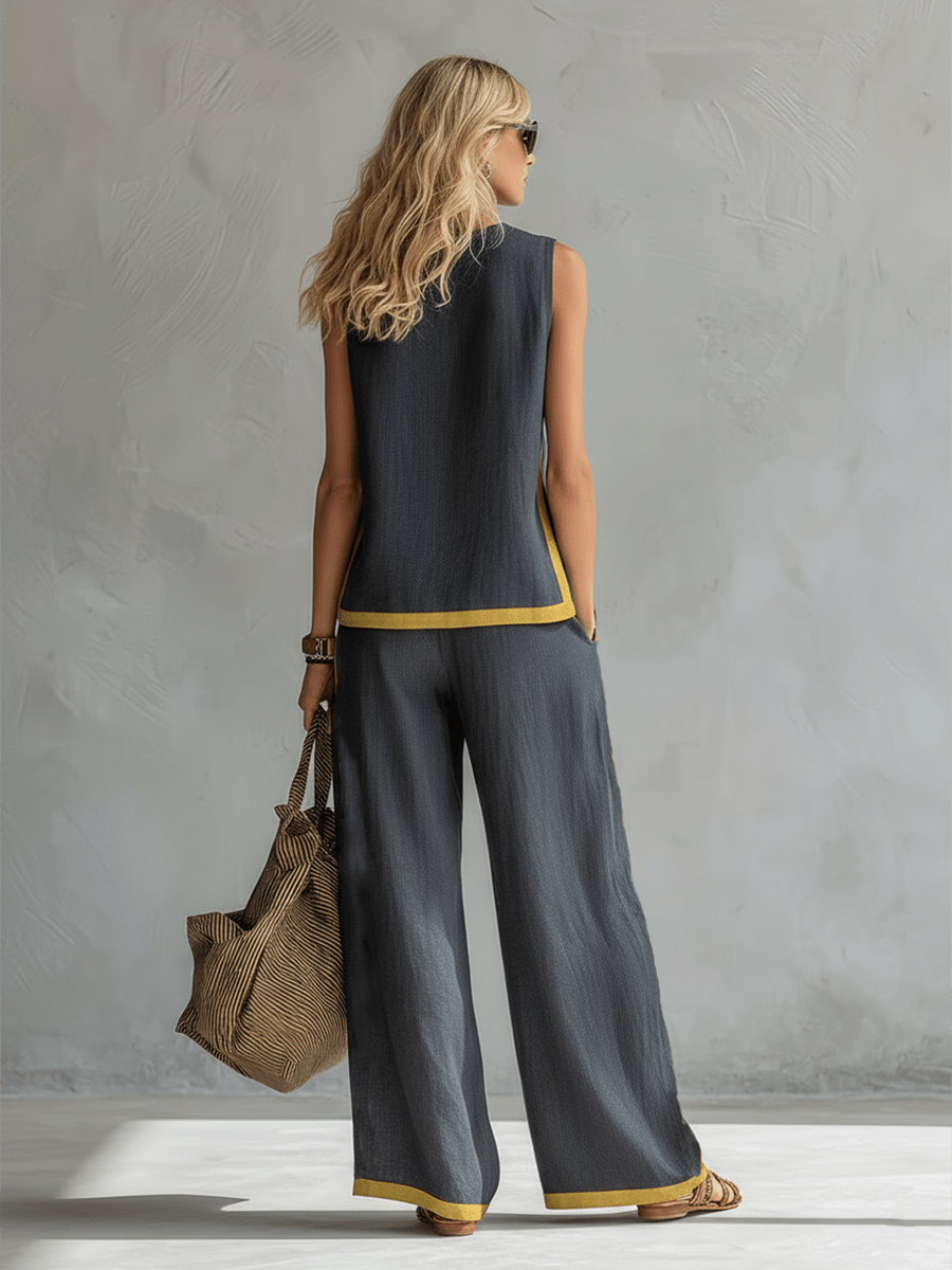 LESLIE | Linen set with wide-leg pants - Liora Melbourne
