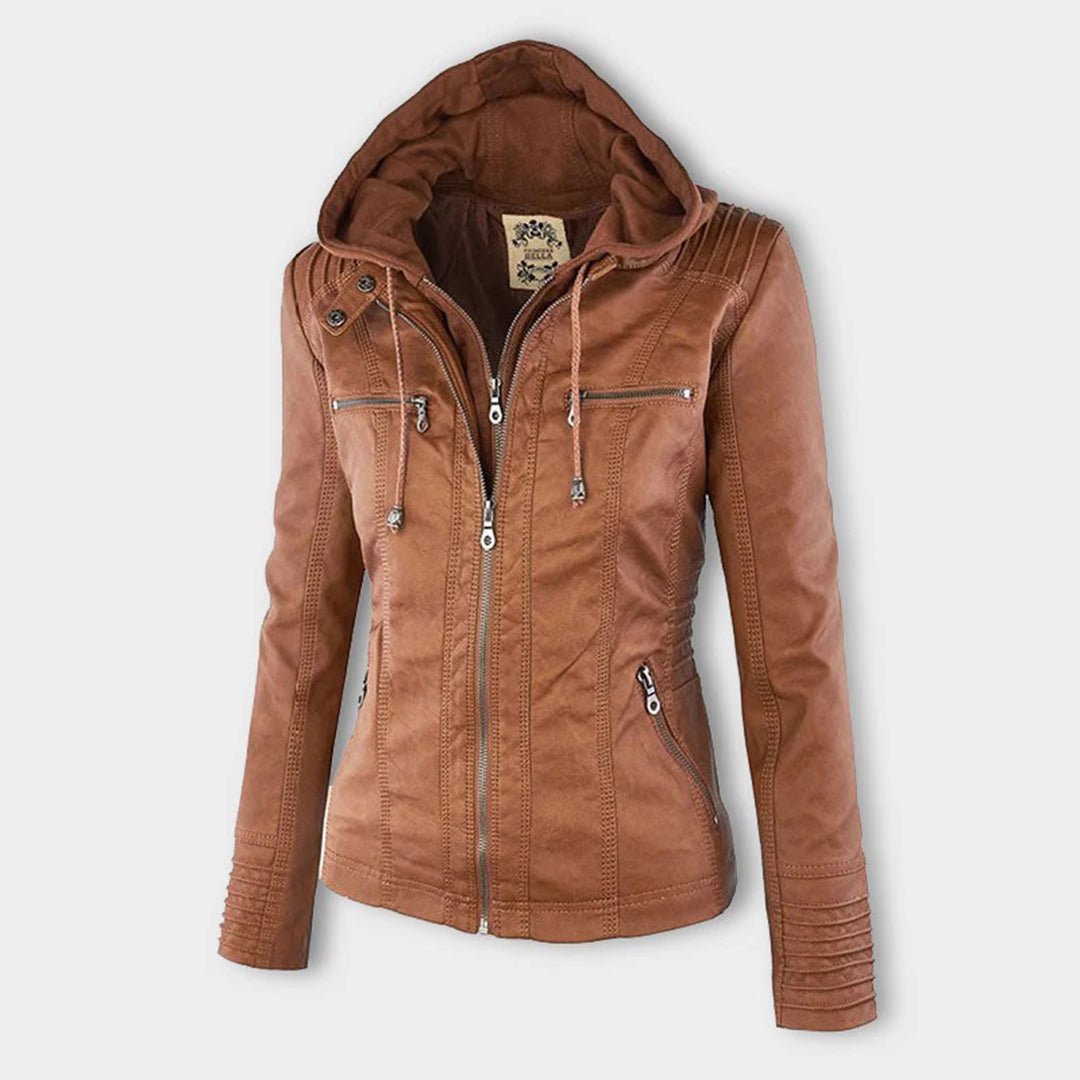 LALUNA | Leather jacket with detachable hood - Liora Melbourne