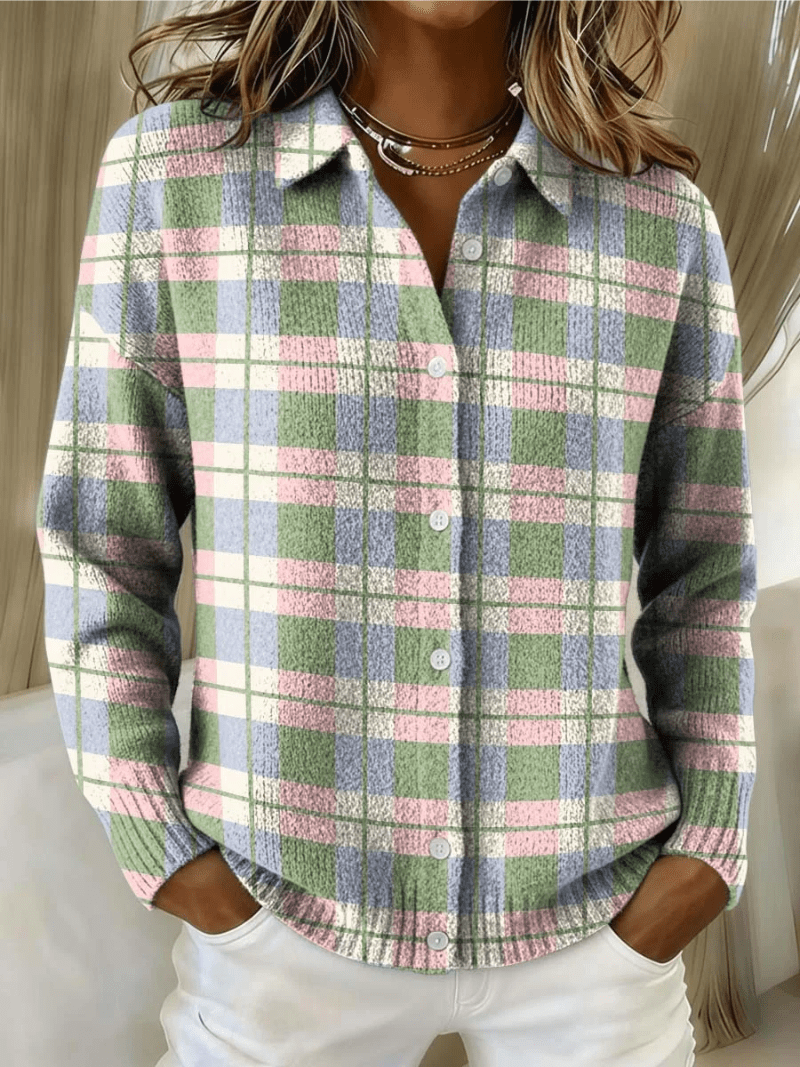 MARGOT | Button cardigan with plaid print - Liora Melbourne