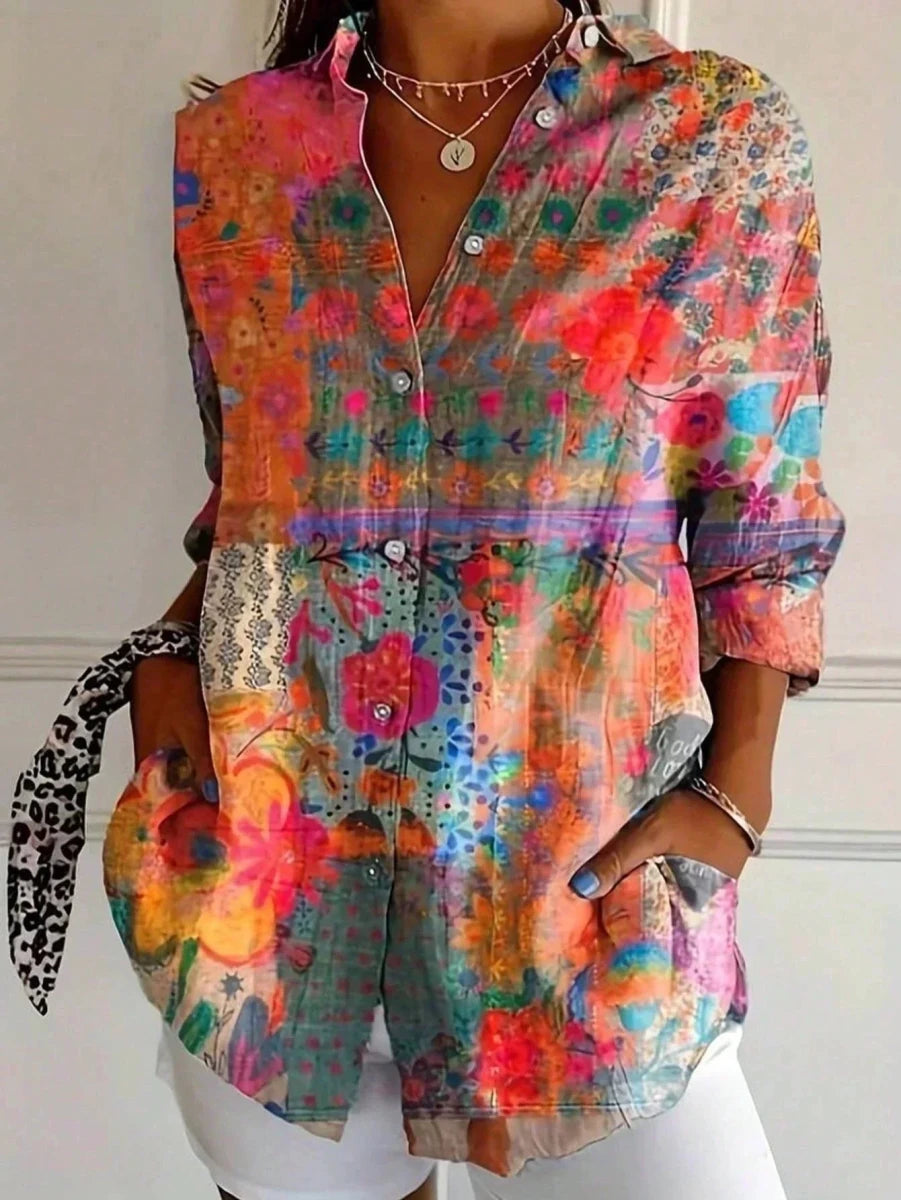 RINA | Blouse with colourful print - Liora Melbourne