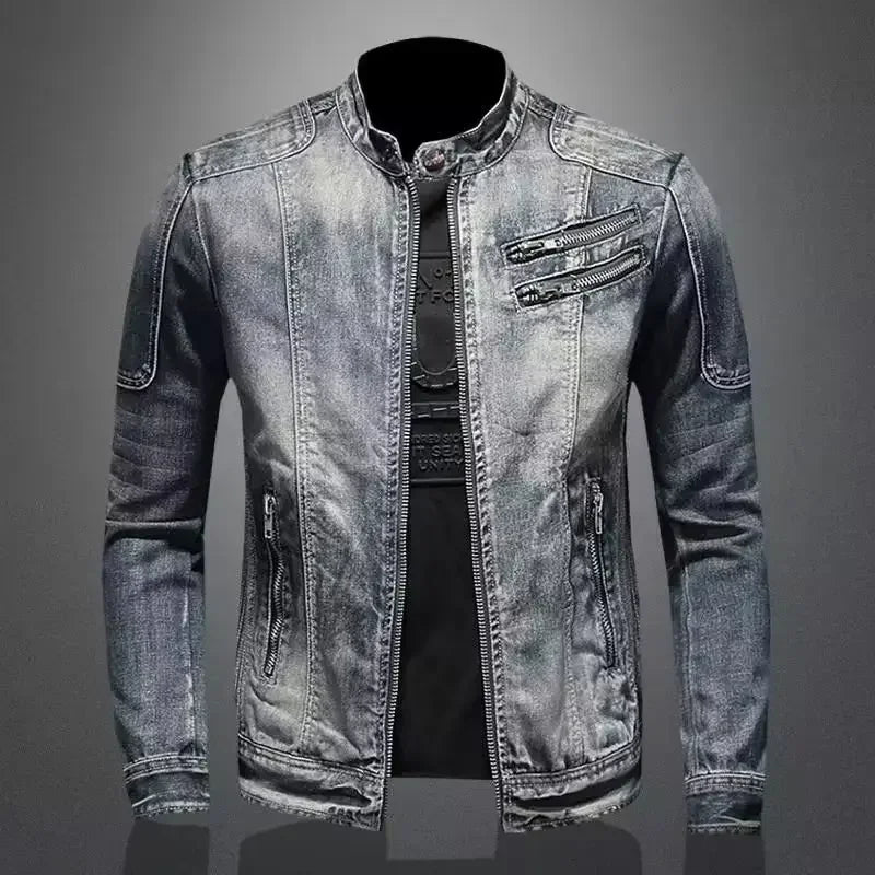 RYAN | Motorcycle denim jacket with stand collar - Liora Melbourne