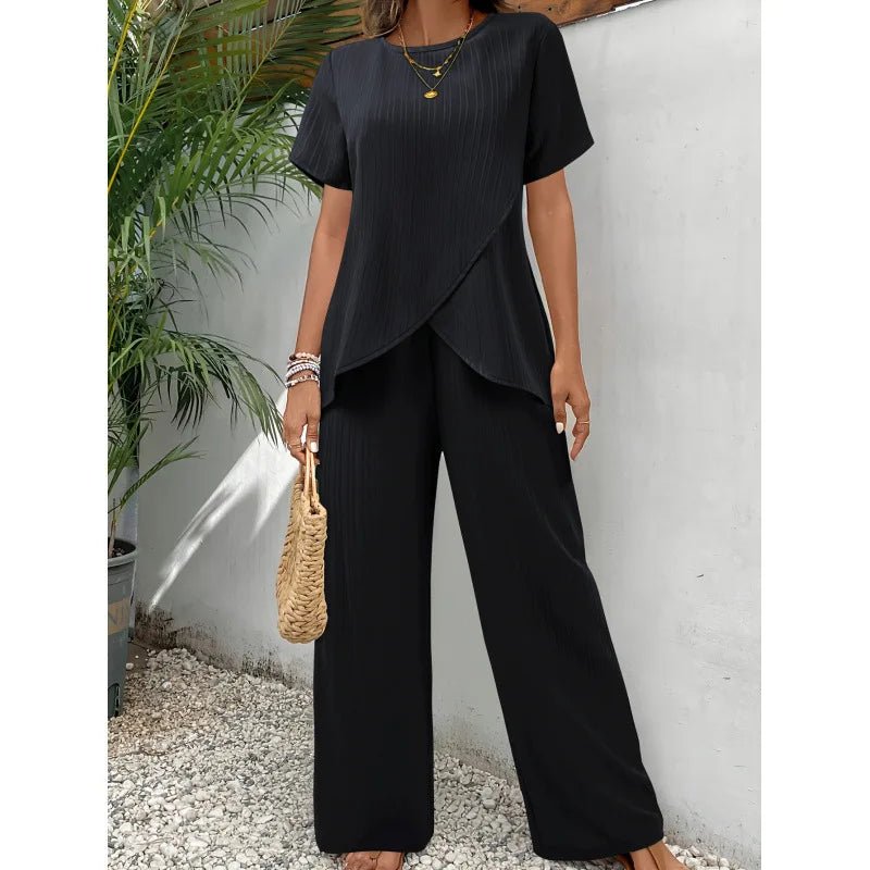 LORRINA | Set with asymmetric blouse and wide-leg trousers - Liora Melbourne