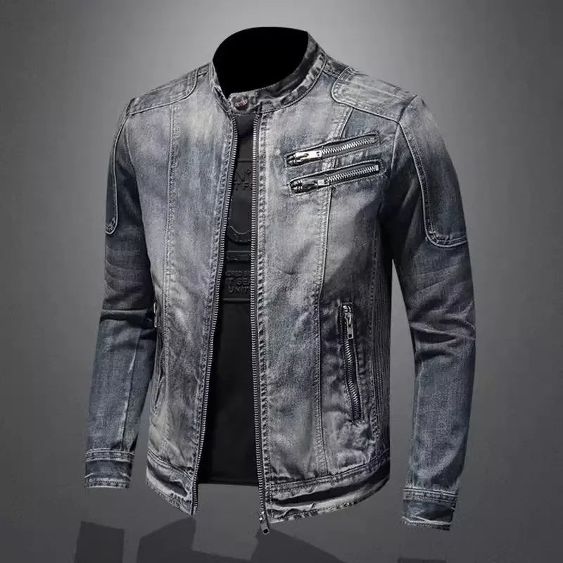 RYAN | Motorcycle denim jacket with stand collar - Liora Melbourne