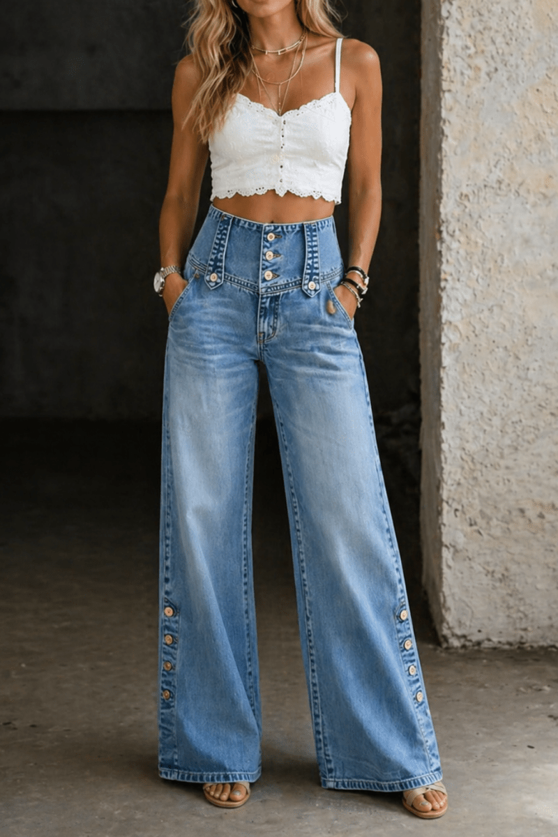 JOLENE | High-waist jeans with side slits - Liora Melbourne