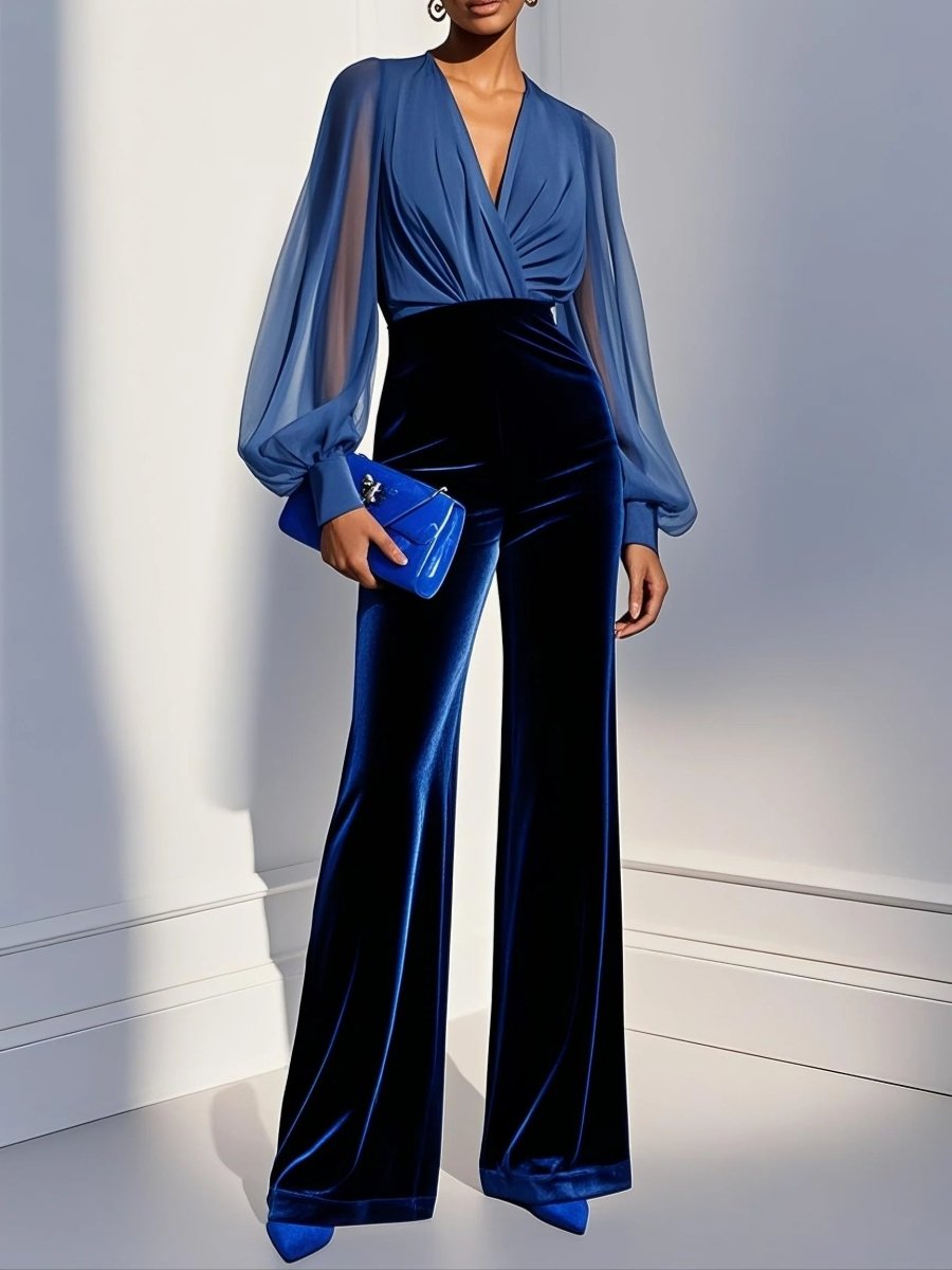 ZAIRA | Long velvet jumpsuit with V-neck - Liora Melbourne
