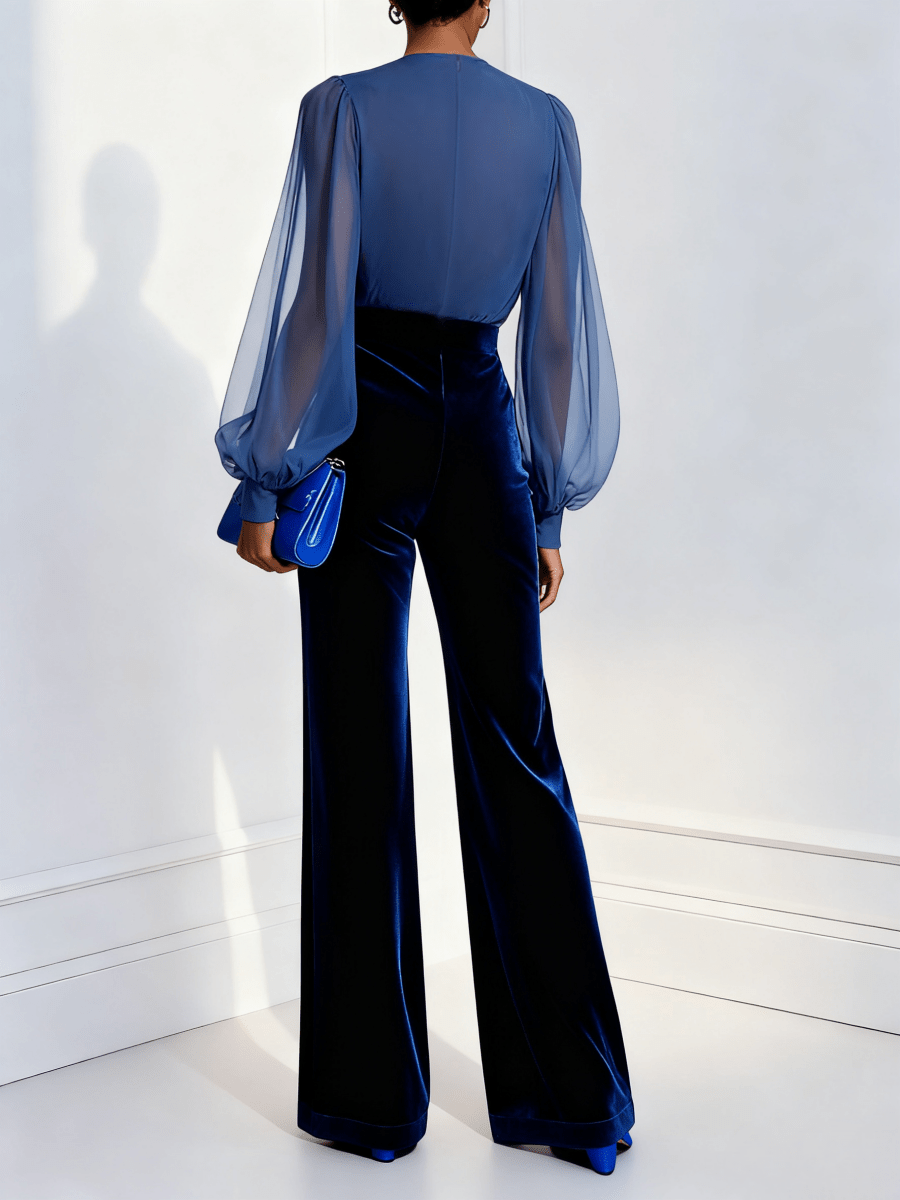 ZAIRA | Long velvet jumpsuit with V-neck - Liora Melbourne