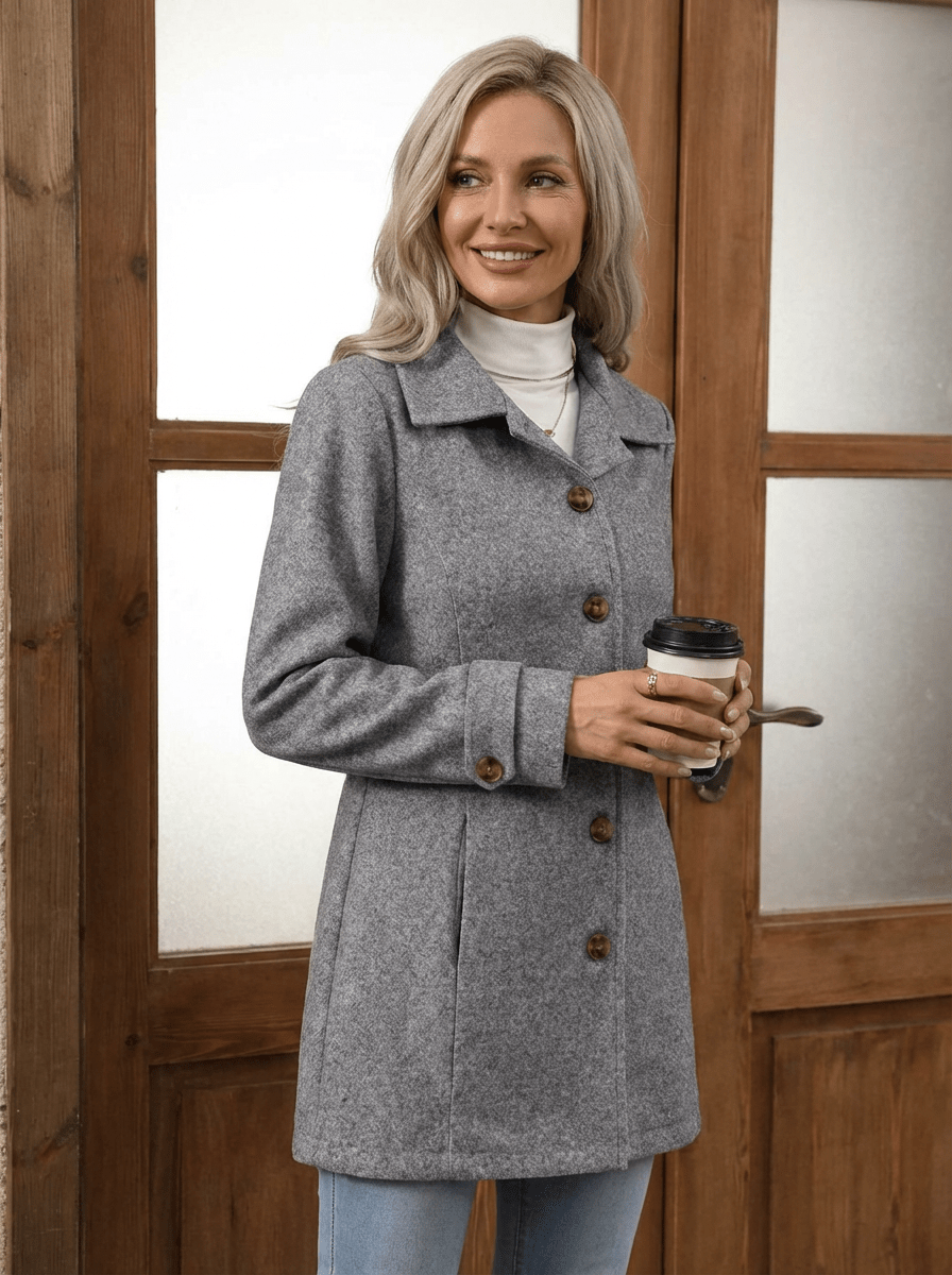 IRENE | Wool-blend coat with button front - Liora Melbourne