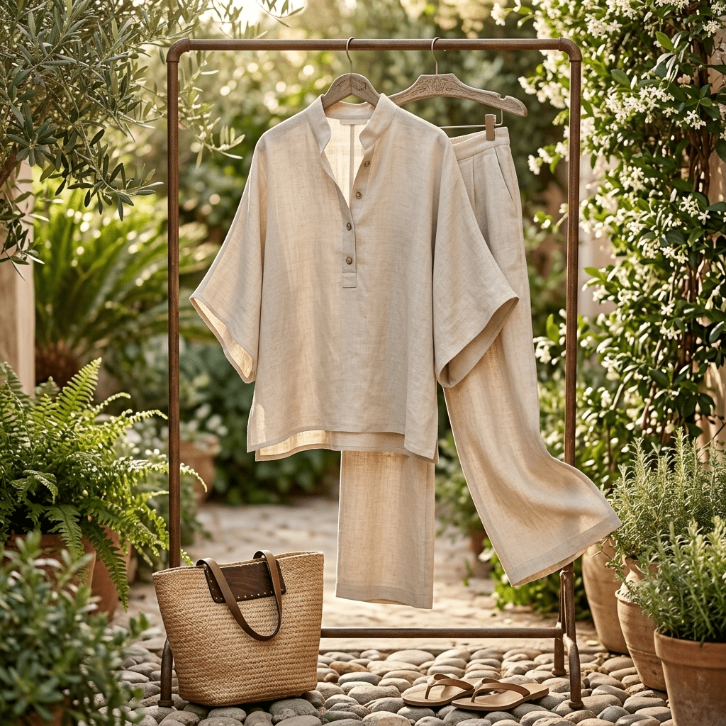 CALLIOPE | Set with wide-sleeve button-up top - Liora Melbourne