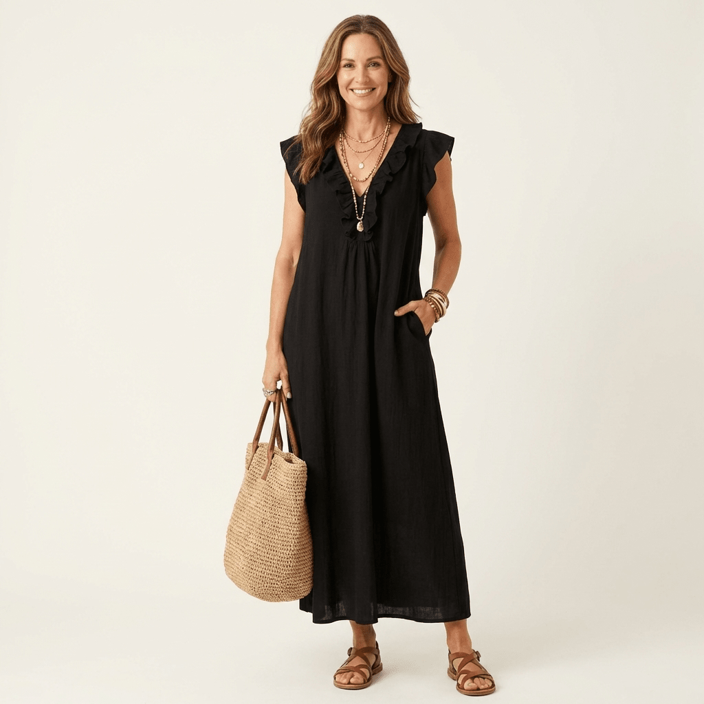 JOSETTE | Maxi dress with ruffle V-neck - Liora Melbourne