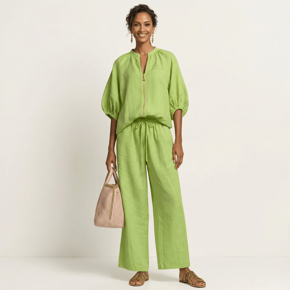 MARLOWE | Set with wide-leg trousers and puff sleeves - Liora Melbourne