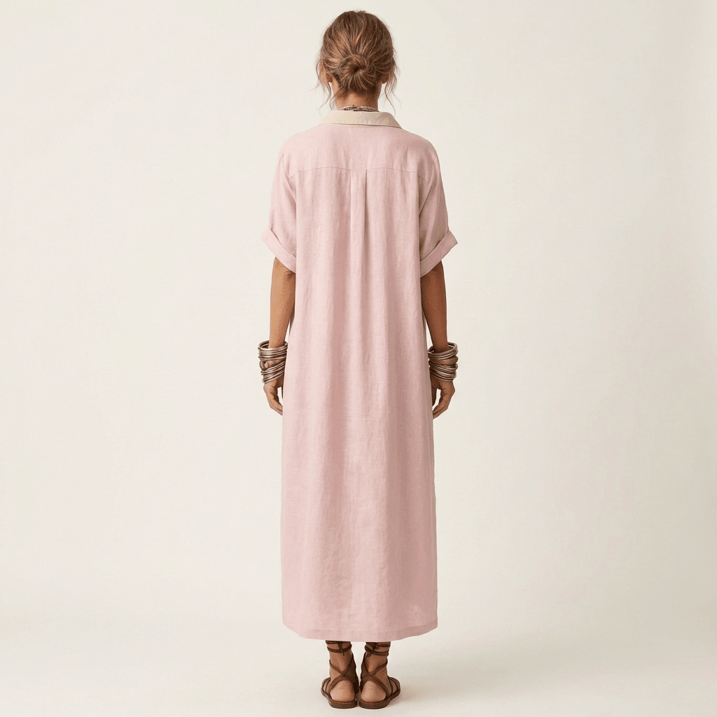 KAMIRA | Maxi shirt dress with contrast collar - Liora Melbourne
