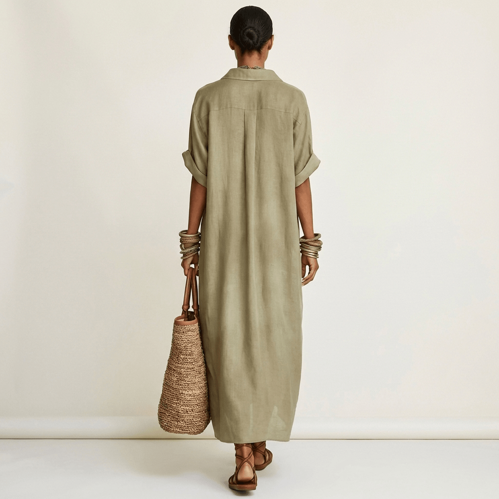 KAMIRA | Maxi shirt dress with contrast collar - Liora Melbourne