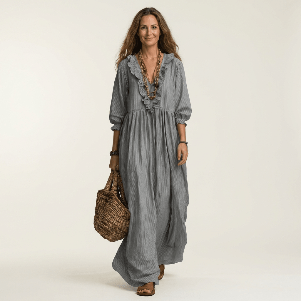 YOSETTA | Maxi dress with ruffle V-neck - Liora Melbourne