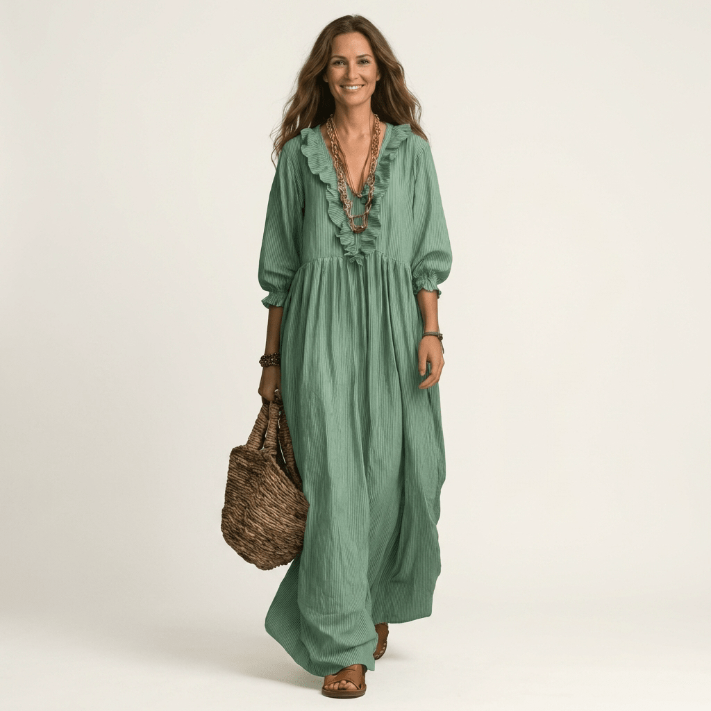 YOSETTA | Maxi dress with ruffle V-neck - Liora Melbourne
