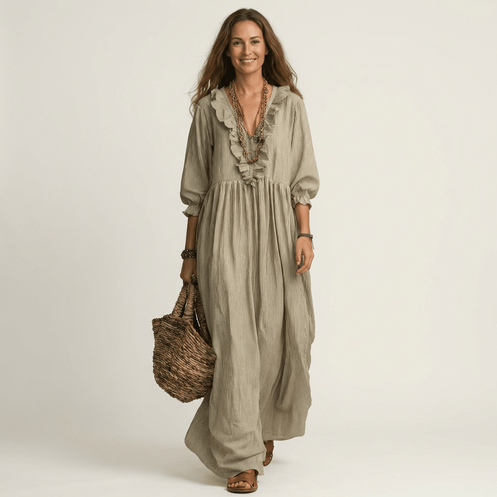 YOSETTA | Maxi dress with ruffle V-neck - Liora Melbourne