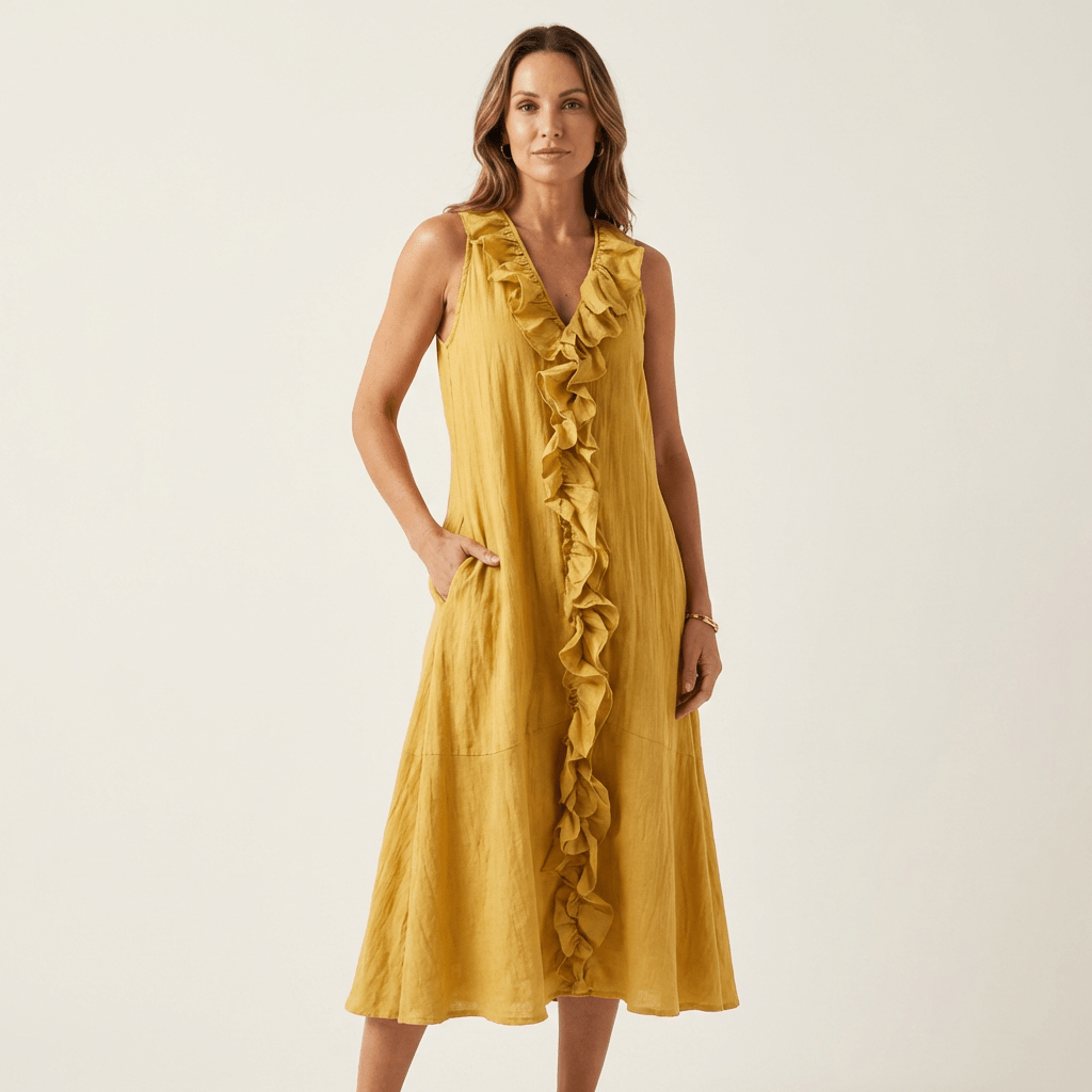 VICKY | Maxi dress with front ruffle - Liora Melbourne