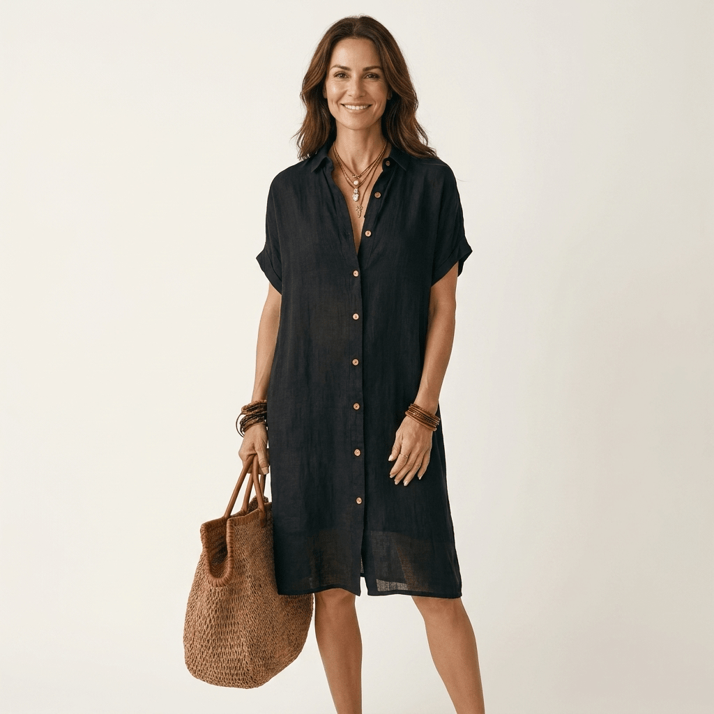NIDALIE | Midi shirt dress with rolled cuffs - Liora Melbourne