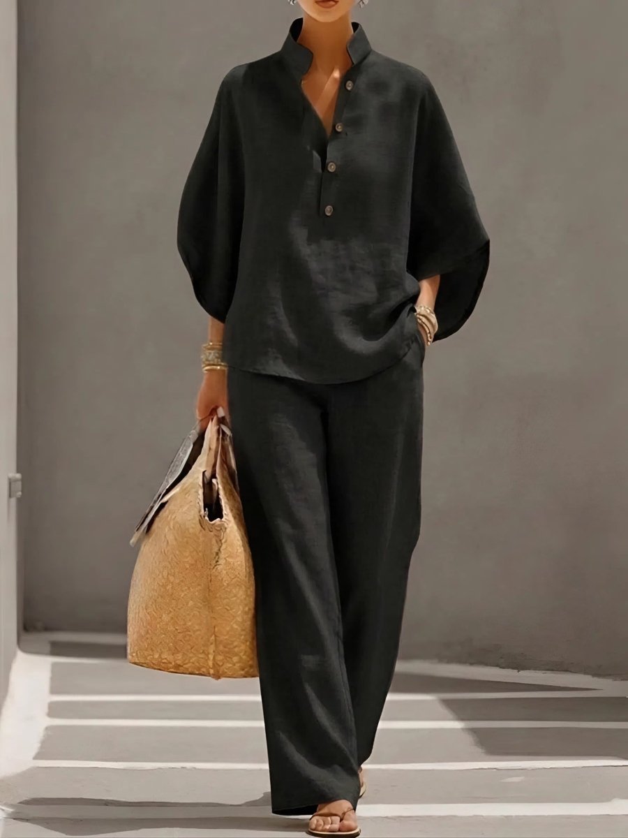 CALLIOPE | Set with wide-sleeve button-up top - Liora Melbourne